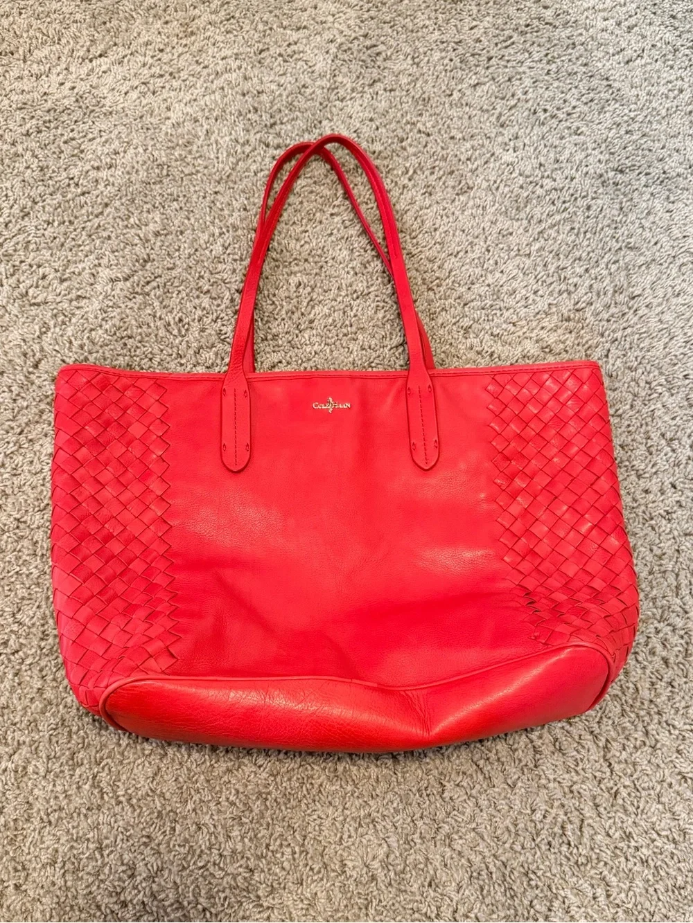 Cole Haan reddish pink Woven Leather Tote